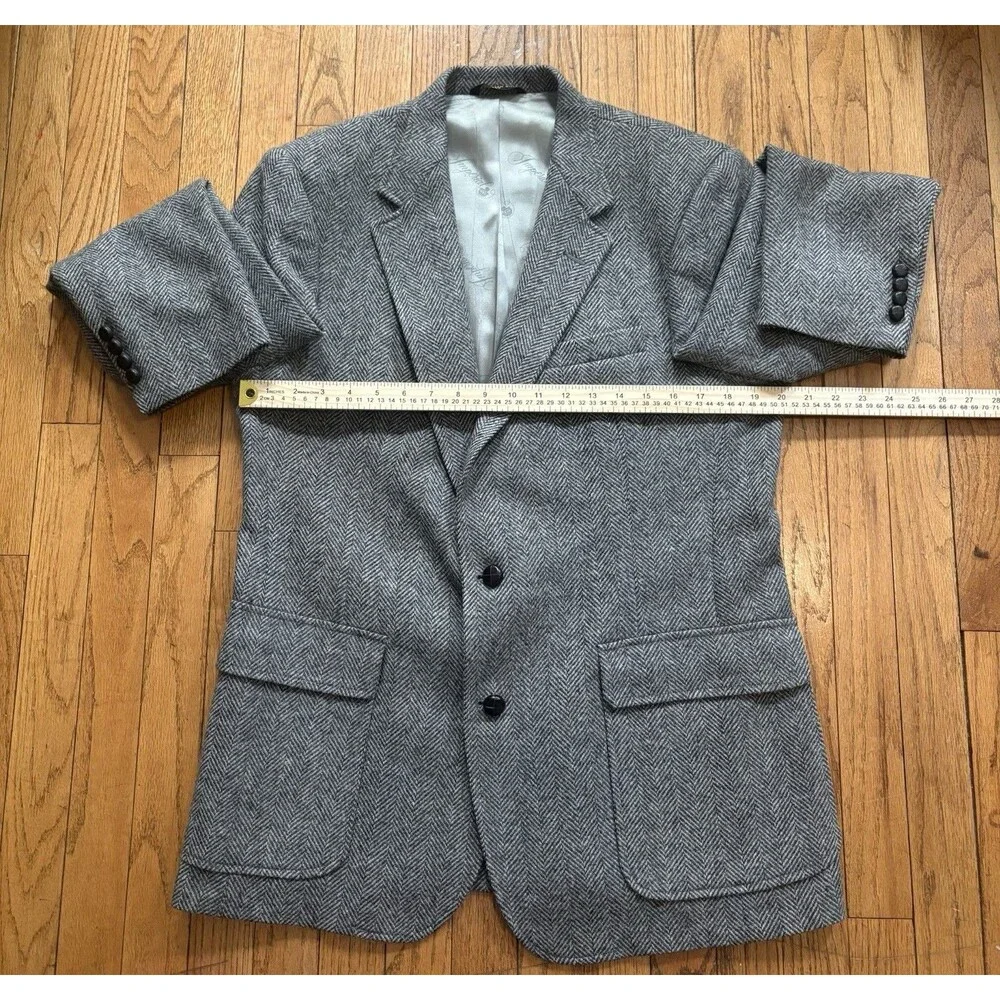 Vintage Imperial Haggar 100% Pure Wool Herringbone Tweed Blazer Size 42 Made USA